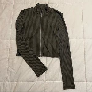 Olive Green Cropped Turtle Neck Zip Up